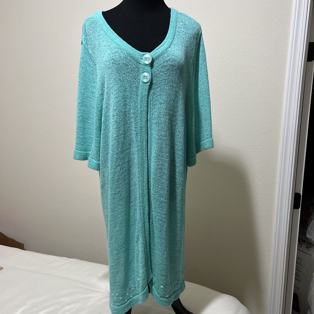 NWT Maggie Barnes Cardigan Duster Sweater Top Plus Size 2X 22/24 Sea Green Aqua